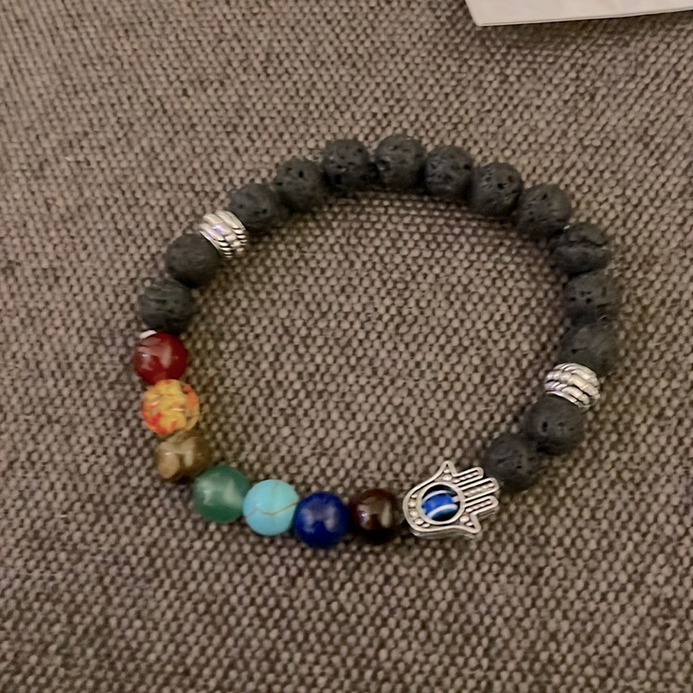 Evil Eye/ 7Chakra/Lava Bead Bracelet